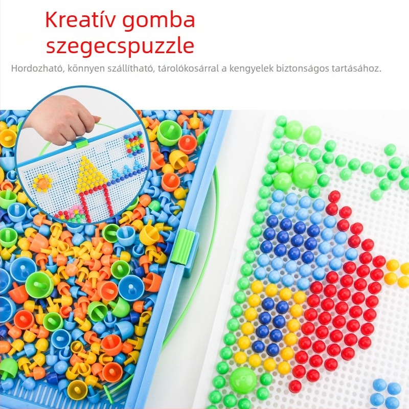 3D puzzle panel gyerekeknek 3–6 év, oktatási építőblokkok gomba csapokkal (MGD-001, műanyag, DIY)