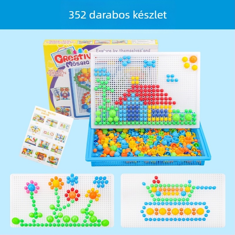 3D puzzle panel gyerekeknek 3–6 év, oktatási építőblokkok gomba csapokkal (MGD-001, műanyag, DIY)