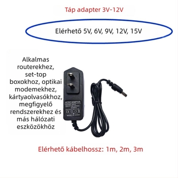 Tápadapter 5V/6V/9V/12V kimenettel és 1A/1.5A/2A árammal audio-, megfigyelés-, router- és set-top box készülékekhez
