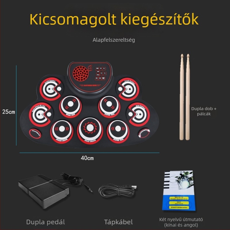 WG621 asztali elektronikus dob beépített hangszóróval, szilikon burkolattal, DTX játék támogatás, 9 dobpad, hangzás 6-10