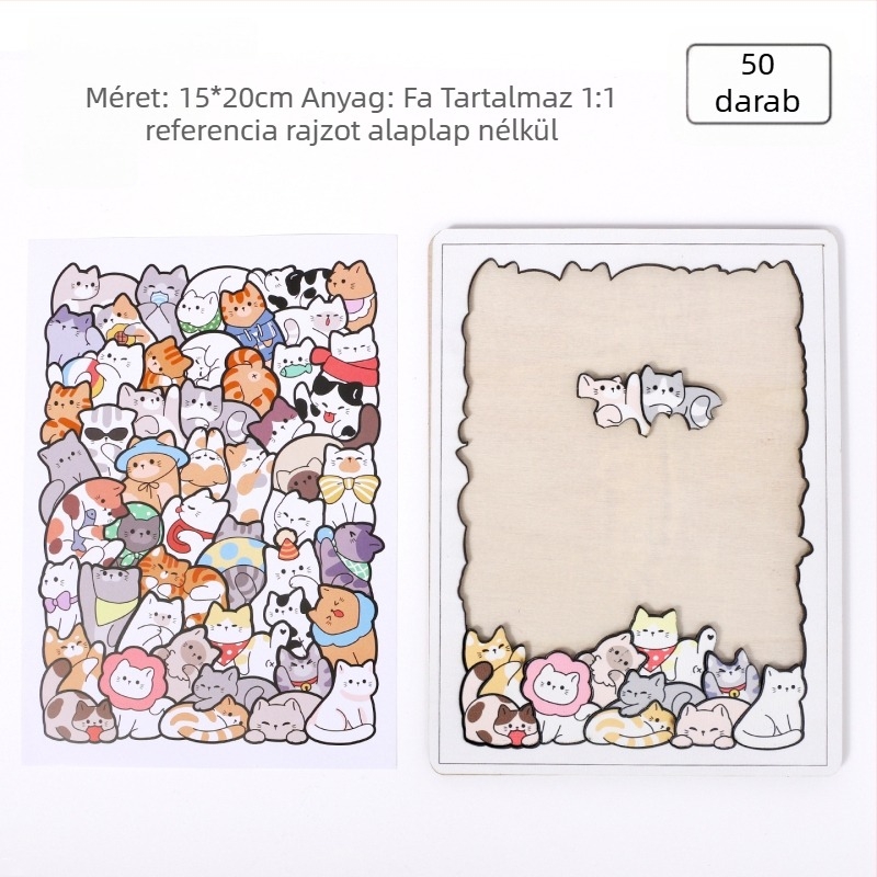 Fa macska és kutya motívummal puzzlekockák | sík puzzle, DIY-barát, 4–6 éveseknek