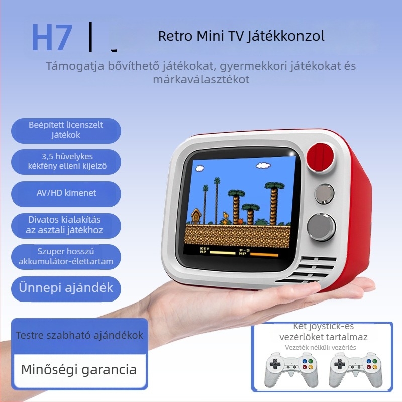 Rétro mini TV játékkonzol vezeték nélküli kétfős játékhoz, eredeti játék szoftverrel, 8‑bites operációs rendszer, USB interfész, nosztalgikus dizájn