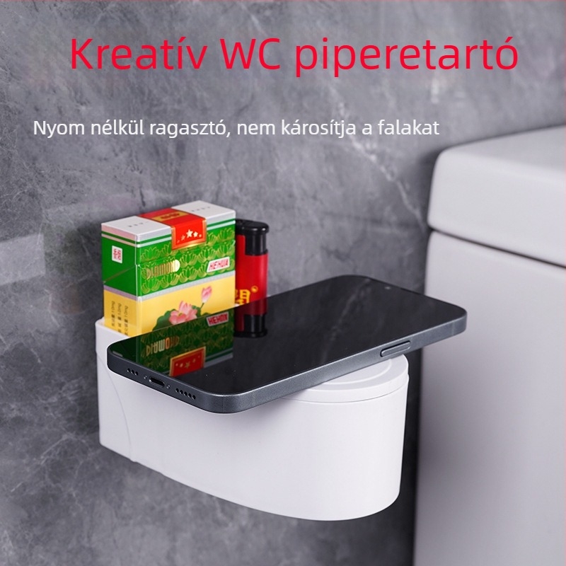 Falihoz szerelhető hamutartó fürdőszobához fedéllel (műanyag; újrahasználható)