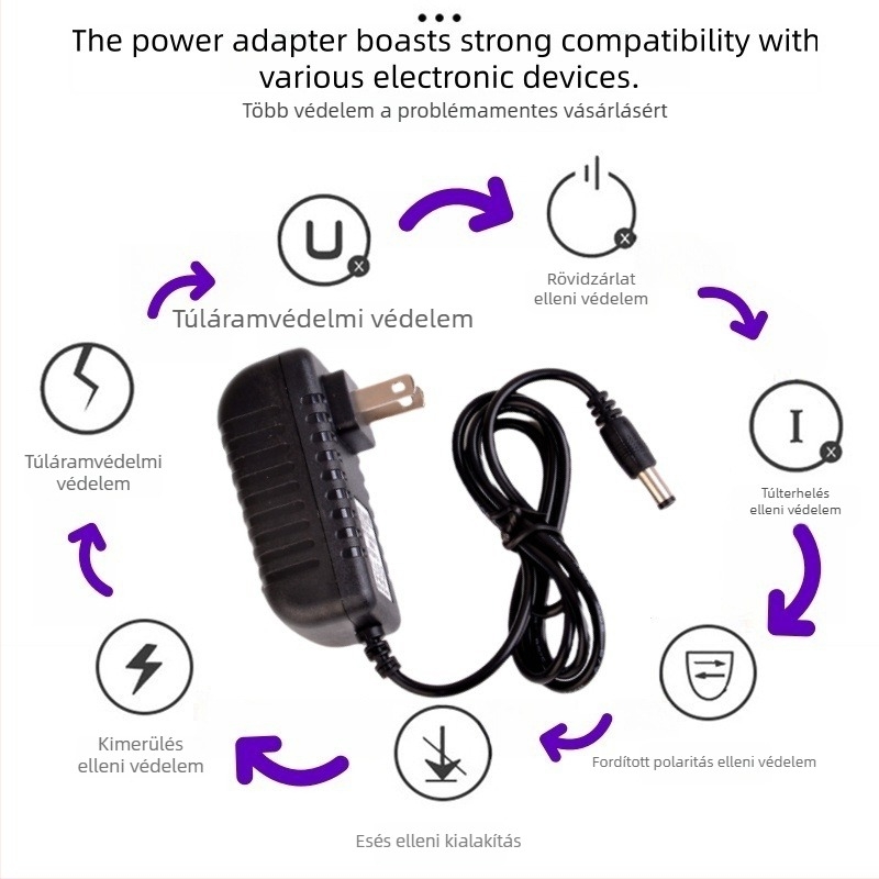 Tápegység 12V 1.2A set-top box, optikai modem, router és megfigyelő LED lámpa számára; DC kimenet 12V, 1.2A, 14.4W, tömeg 60 g