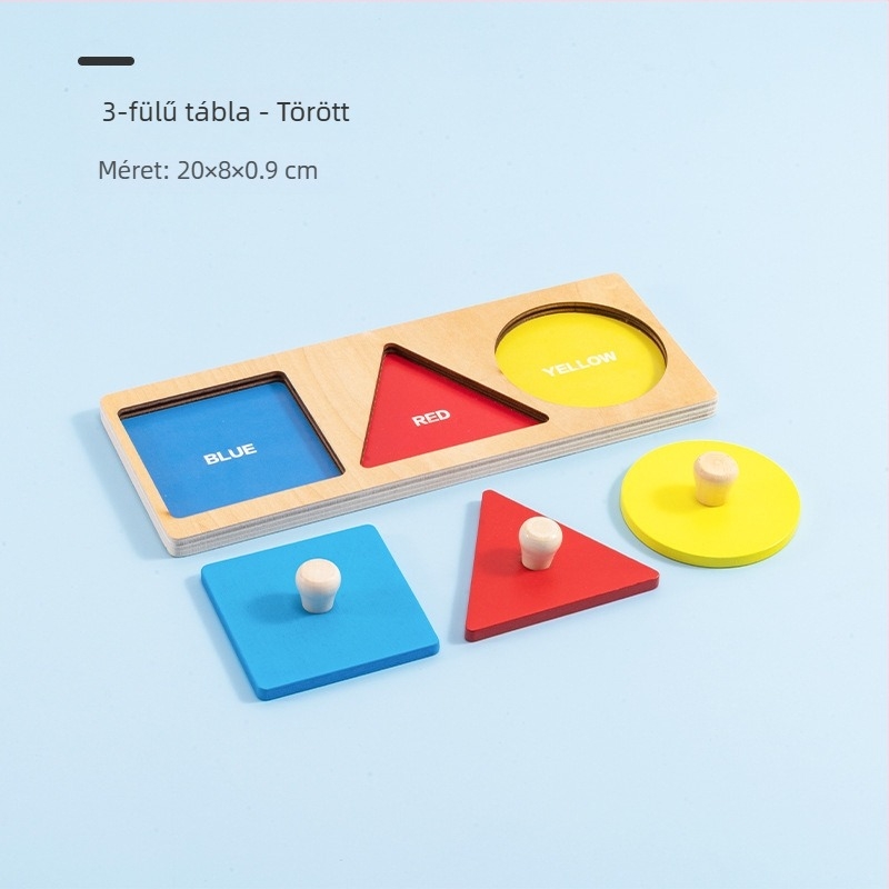Fából készült Montessori formakereső panel – kézbefogós puzzle, 0–3 éveseknek, márka mywj, mintavételi testreszabás