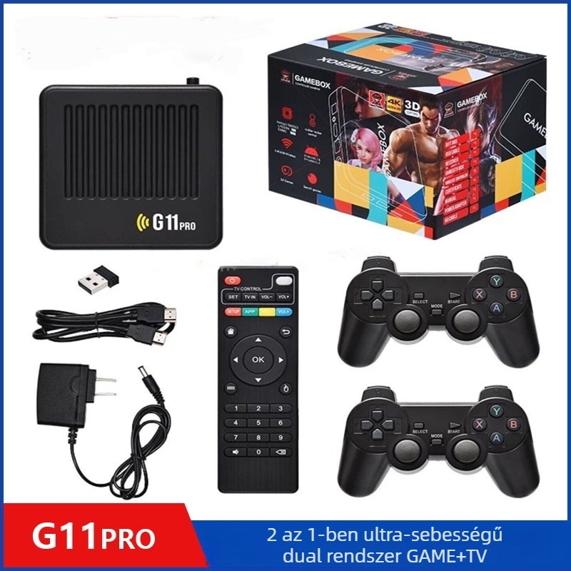 Háztartási TV-s videojáték-konzol kettős rendszerrel, set-top box, 4K HD, Android, 64GB, vezeték nélküli kontrollerek