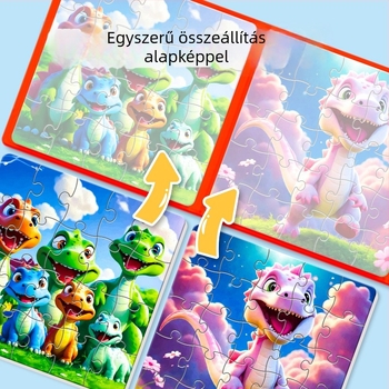 Mágneses hajtogatható gyerek puzzle – Lépésről lépésre oktató társasjáték hercegnő, állatok és dinoszaurusz témákkal; papíralapú felépítés; rajzok szerinti testreszabható (4–6 éveseknek)