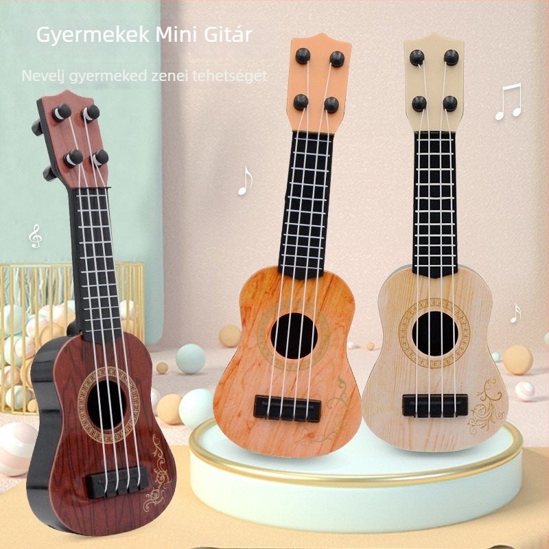 Műanyag játék ukulele – Mini négyhúros gitár gyerekeknek, 4–6 éveseknek, oktató hangszer