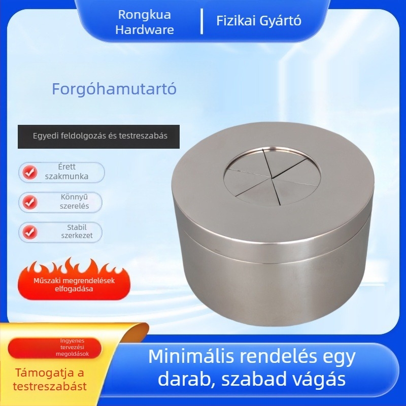 304 rozsdamentes acél forgó hamutál fedővel, irodai felhasználásra, logónyomtatás és testreszabás elérhető