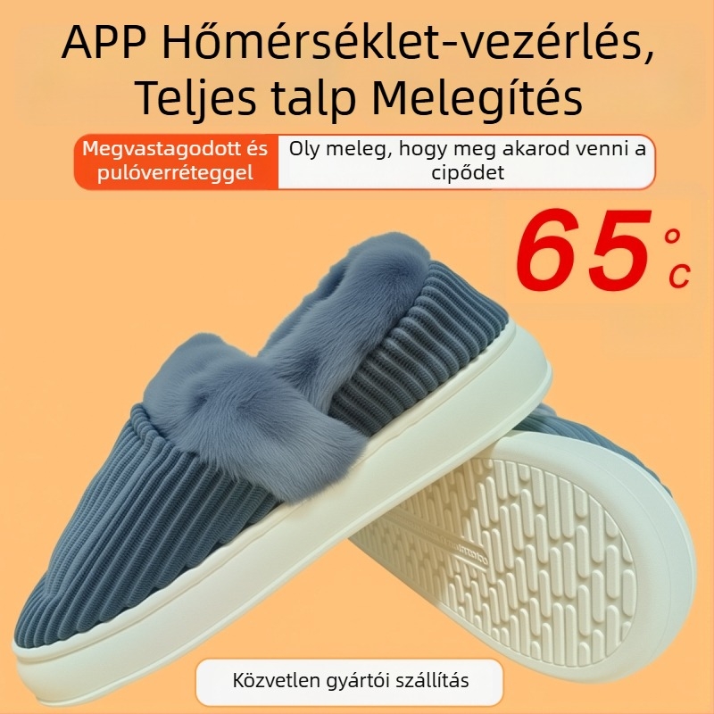 Uniszex USB-s melegítő papucsok újratölthető talpbetétekkel, mosható, velúr felsőrész