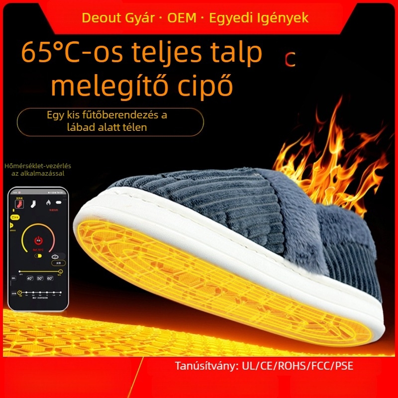 Uniszex USB-s melegítő papucsok újratölthető talpbetétekkel, mosható, velúr felsőrész