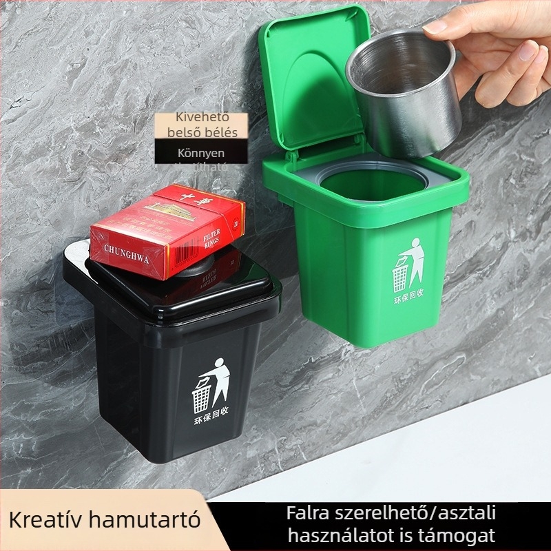Falra szerelhető szemetes és hamutartó – kreatív dizájn fürdőszobához és nappaliba, fedéllel