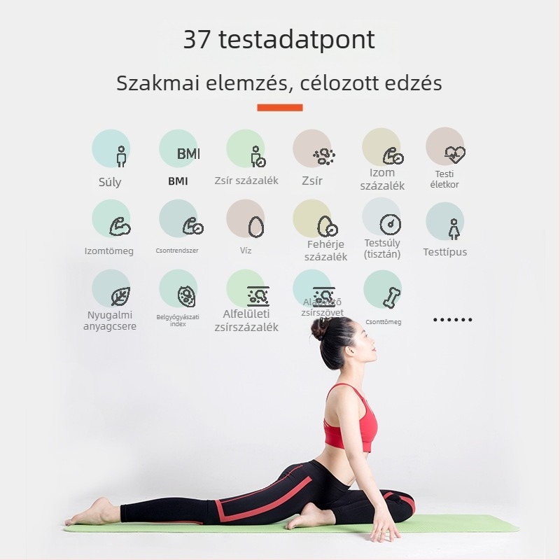 Nyolc elektródás testzsírmérő, Bluetooth, LED kijelző, 180 kg teherbírás, edzett üveg + ABS