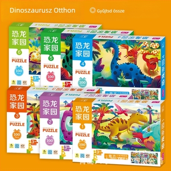 Papírból készült sík puzzle gyerekeknek, 4–6 éveseknek, dinoszaurusz témájú oktatási készlet hálós zacskóban