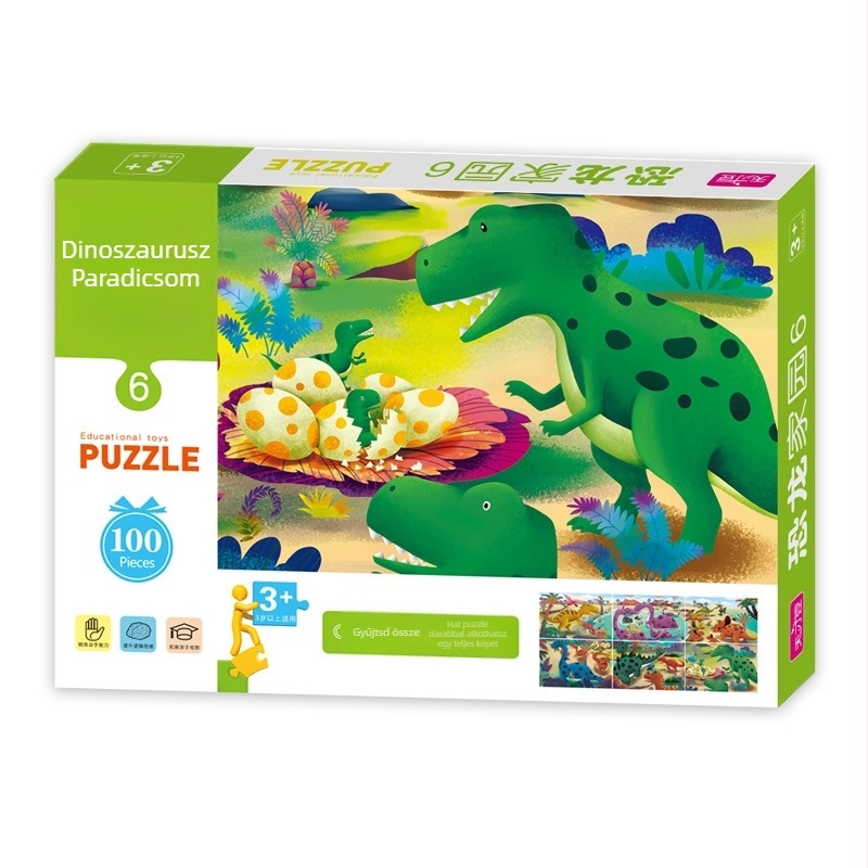 Papírból készült sík puzzle gyerekeknek, 4–6 éveseknek, dinoszaurusz témájú oktatási készlet hálós zacskóban