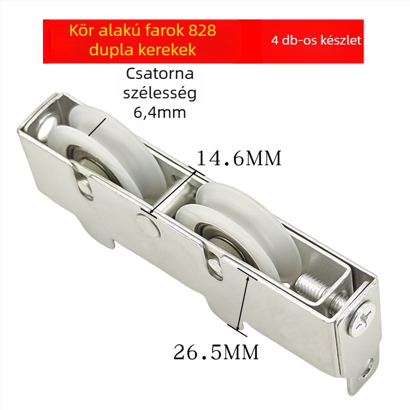 828 modellű csúszóajtó görgő, vas keret, halk alsó görgő, 4 darabos készlet