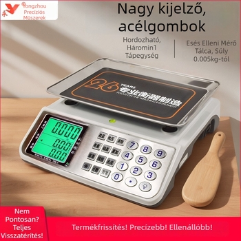 Yongzhou 768 Pontos elektronikus árazó mérleg kereskedelmi használatra, mérési tartomány 1 g–30 kg, elektronikus mérés, táplálás akkumulátorral vagy hálózatról