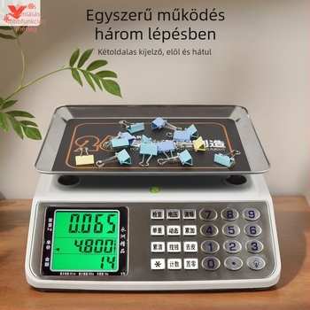 Yongzhou 768 Pontos elektronikus árazó mérleg kereskedelmi használatra, mérési tartomány 1 g–30 kg, elektronikus mérés, táplálás akkumulátorral vagy hálózatról