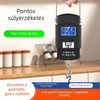 LB-A08 hordozható elektronikus csomagtömeg-mérő, grammos precizitással; 50 kg kapacitás; elektronikus mérés; 2x AAA elem.