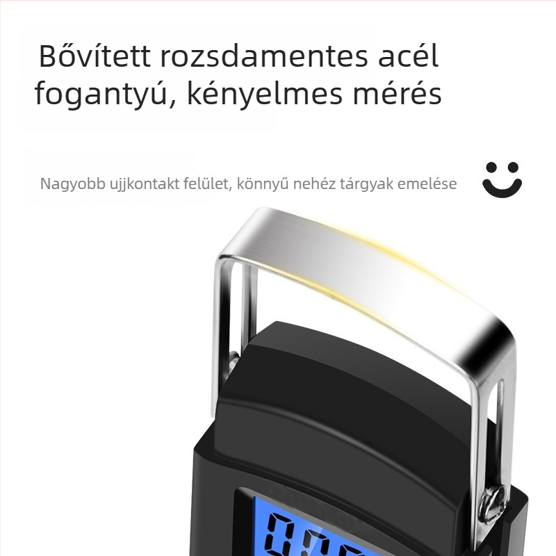 LB-A08 hordozható elektronikus csomagtömeg-mérő, grammos precizitással; 50 kg kapacitás; elektronikus mérés; 2x AAA elem.
