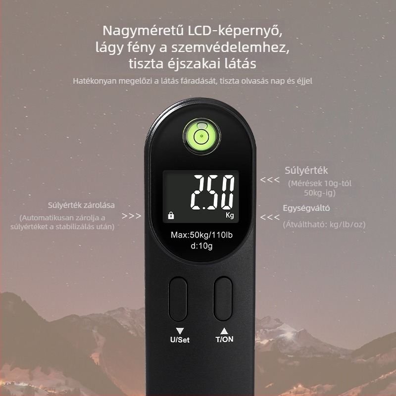 TY-610 bőröndmérleg, elektronikus utazómérleg LCD kijelzővel, 50 g–50 kg, CR2032 elem