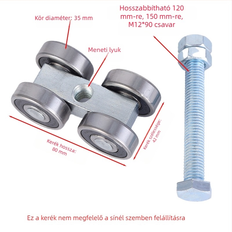 Nagy teherbírású ipari csúszóajtó görgő, 450 kg teherbírással; külső Ø 35 mm; tengely Ø 35 mm; kötélcsatorna ív 35 mm; falvastagság 11 mm; stílus 35