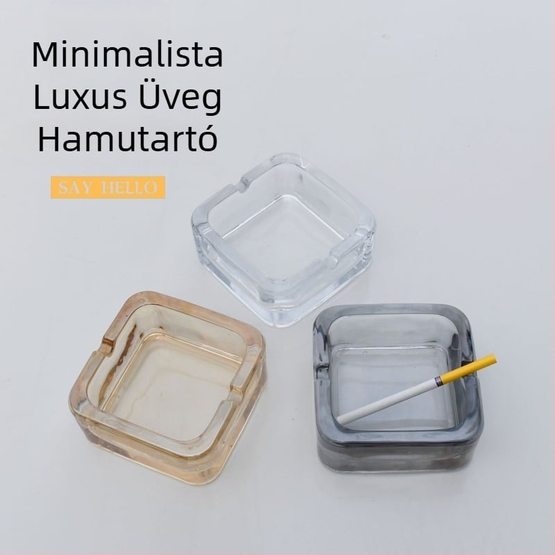 Kristályüveg hamutál – négyzet alakú, többszöri használat, egyszerű stílus, logó nyomtatás elérhető
