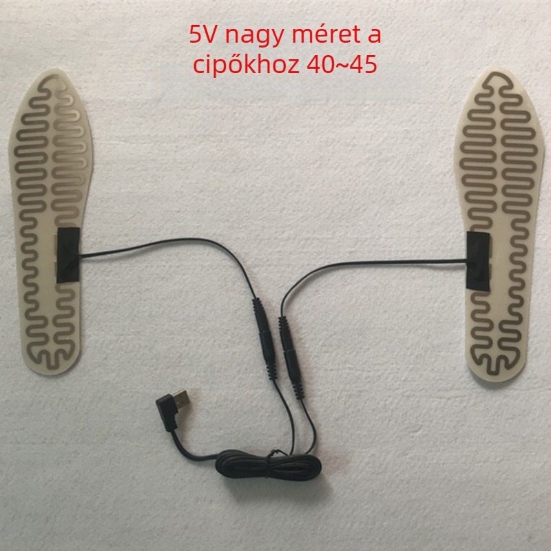Elektromos fűtésű talpbetét – USB táplálású, 5V fűtés, fém fűtőelemek, uniszex, papucs/otthoni cipőkhöz