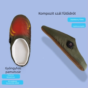 Vezeték nélküli elektromos fűtésű papucs, kétfokozat hőszabályozással (3.7V 1000mAh lítium-ion akkumulátor, USB töltés, pamut bélés, quilt mintázatú felsőrész)