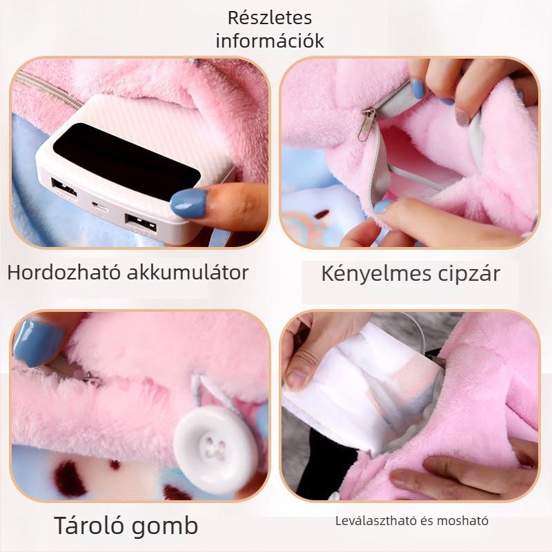 USB fűtőpapucs – állítható hőmérséklet, túlmelegedés elleni védelem, flanelből készült otthoni papucs, levehető, mosható dizájn
