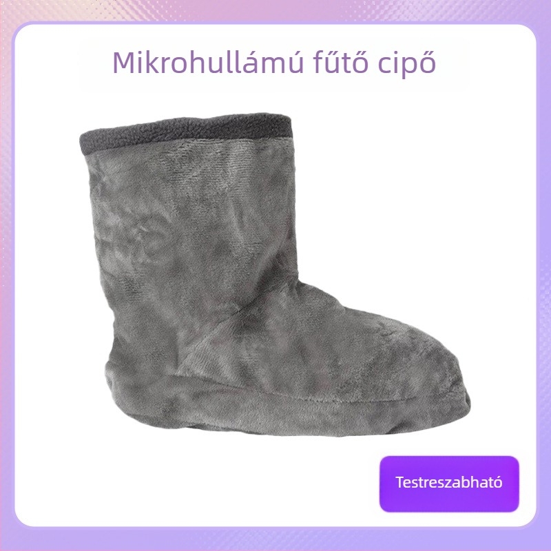 Mikrohullámú fűtésű lábmelegítő papucsok, ultra-mélyk velúr felső, keramszit és lenmag töltés, uniszex, USB-működtetésű
