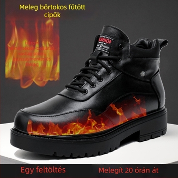 Férfi bőr cipő USB-töltésű fűtött, gumitalpú