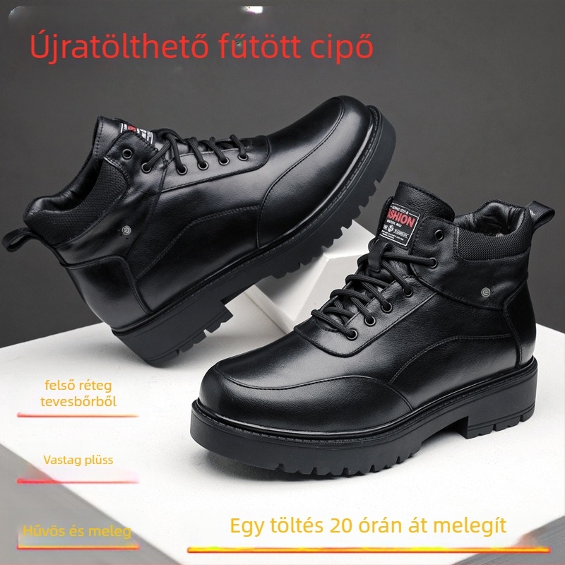 Férfi bőr cipő USB-töltésű fűtött, gumitalpú