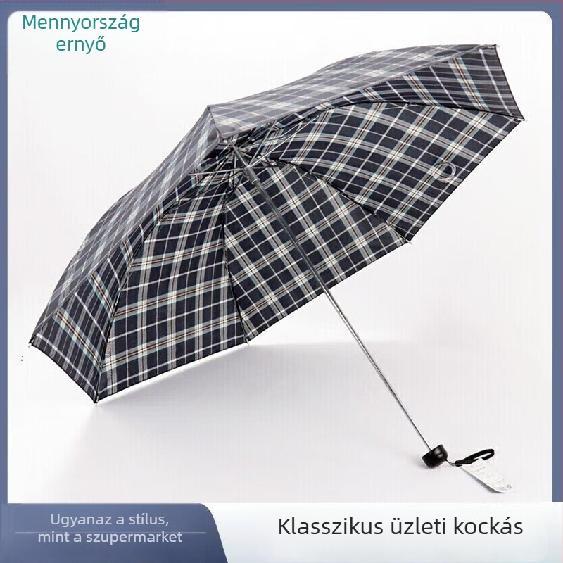Paradise esernyő kockás mintával, 3 részes összecsukható, acél váz, 7 küllő, kézi nyitás-zárás, 190T poliészter