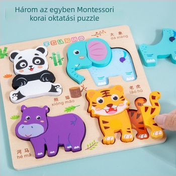 Fából készült 3D puzzle a korai oktatásra – Négy az egyben: rovarok, állatok, közlekedés és gyümölcsök; OEM logó testreszabás elérhető; 4–6 éveseknek megfelelő