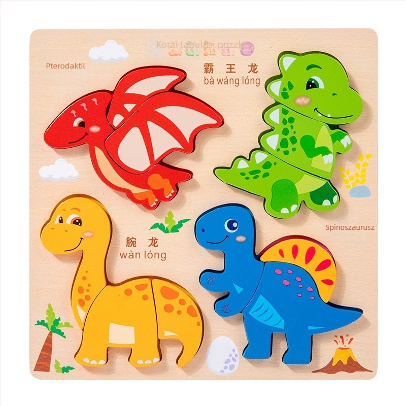 Fából készült 3D puzzle a korai oktatásra – Négy az egyben: rovarok, állatok, közlekedés és gyümölcsök; OEM logó testreszabás elérhető; 4–6 éveseknek megfelelő