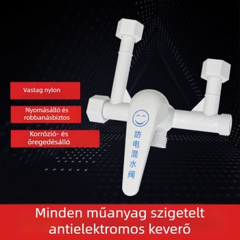 Áramvédett vízmelegítő keverő szelep – forró–hideg keverés, U‑alakú kijárat, teljesen műanyag, falra szerelt