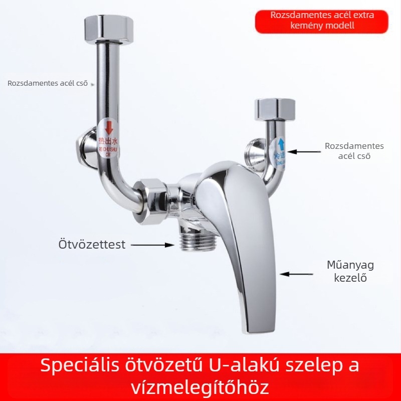 Áramvédett vízmelegítő keverő szelep – forró–hideg keverés, U‑alakú kijárat, teljesen műanyag, falra szerelt