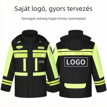 Téli vízálló esőkabát antistatikus béléssel és vezetőszálakkal; Heattech Velvet szigetelés; Oxford szövet; PU vízálló réteg; Reflexiós biztonsági részletek