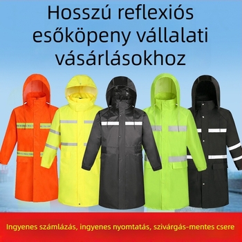 Hosszú fényvisszaverő esőkabát kültéri közlekedésfelügyelethez és tisztítási munkákhoz – Oxford anyag, PVC vízálló réteg, standard vastagság, felnőttek