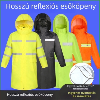 Hosszú fényvisszaverő esőkabát kültéri közlekedésfelügyelethez és tisztítási munkákhoz – Oxford anyag, PVC vízálló réteg, standard vastagság, felnőttek