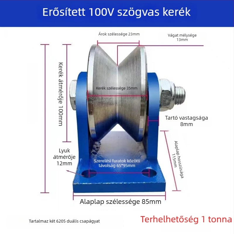 Fang Ling nehéz teherbírású acélból készült V-típusú szögvas görgő, 90°-os szögű háromszög sínhez