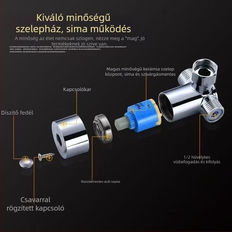 Termosztátos keverő a meleg és hideg vízhez, háromutas elosztó, réz test, modell a001