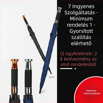 Golfesernyő napsütésre és esőre, hosszú markolat, szélálló, 210T anyag, 8 ötvözött bordázat, logónyomtatás