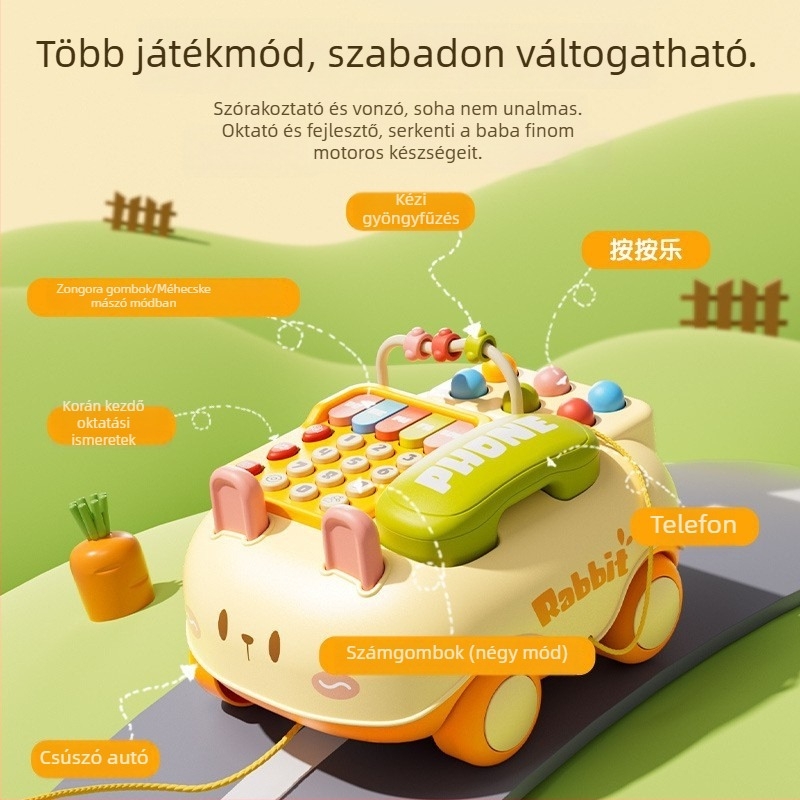 Autóformájú gyerekek multifunkcionális telefon játék zene és mesék (Anyag: műanyag; Tápellátás: száraz elemek; Korosztály: 4–6 év; Funkciók: zene/hangok)