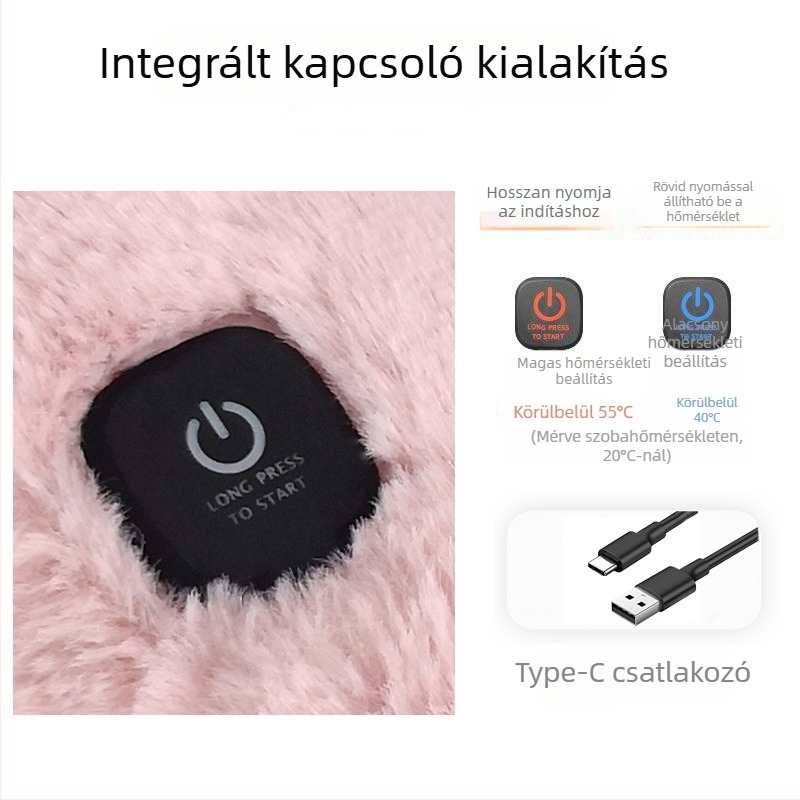 Elektromos fűtésű papucs USB töltéssel, két sebességű hőmérsékletszabályozás, plüss felsőrész, EVA talp, csúszásmentes, otthoni használatra