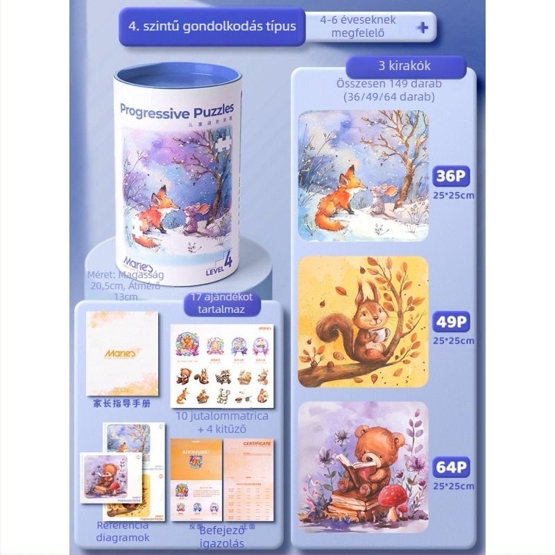 Papíralapú gyerek puzzle művészi illusztrációval, 4-6 éveseknek, DIY testreszabás elérhető