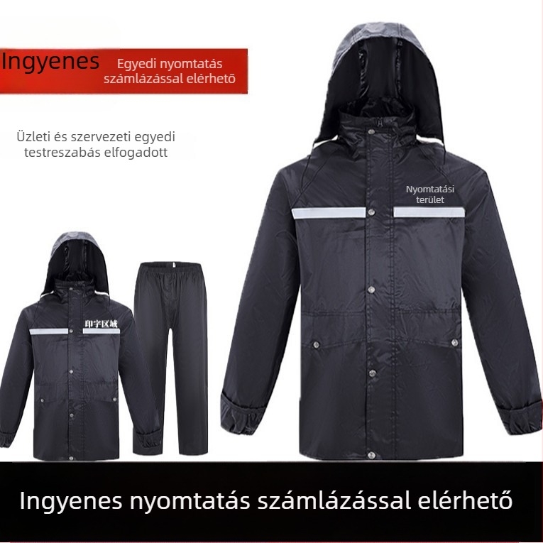 Szakított esőkabát és esőnadrág felnőtteknek – fényvisszaverő elemekkel, Oxford szövet, vízálló PVC ragasztó réteg, újrahasználható