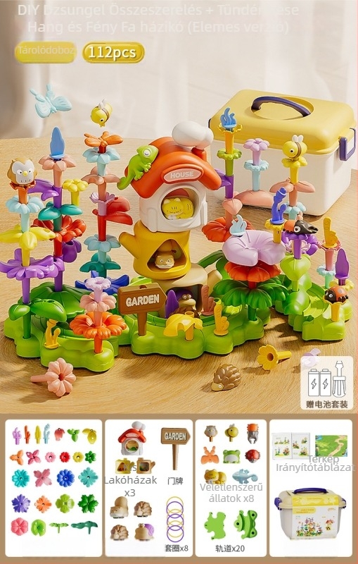 3D puzzle gyerekeknek — DIY kert témájú műanyag blokk készlet, tároló doboz, 4–6 éveseknek