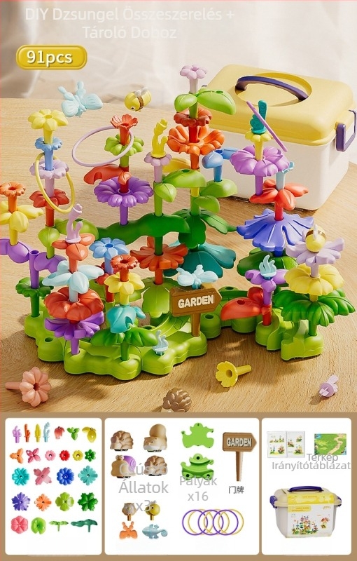 3D puzzle gyerekeknek — DIY kert témájú műanyag blokk készlet, tároló doboz, 4–6 éveseknek